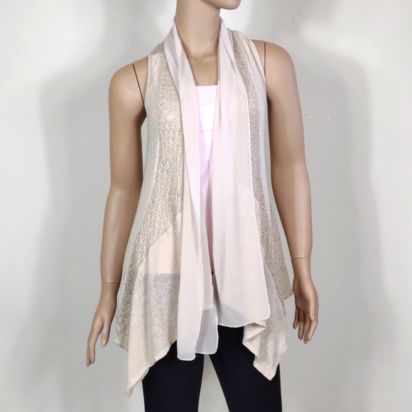 I Jeans by Buffalo Medium Cream waterfall style sheer & knit open Cardigan - Picture 12 of 12